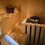 our sauna lit by candle light