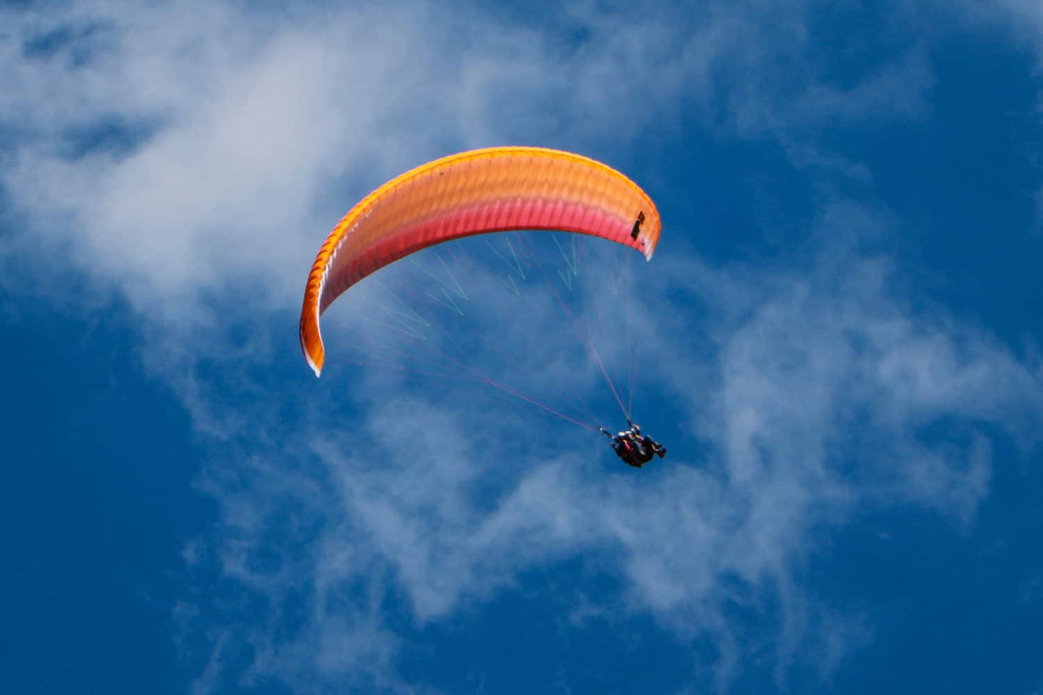 Paragliding in the sky with clouds behind