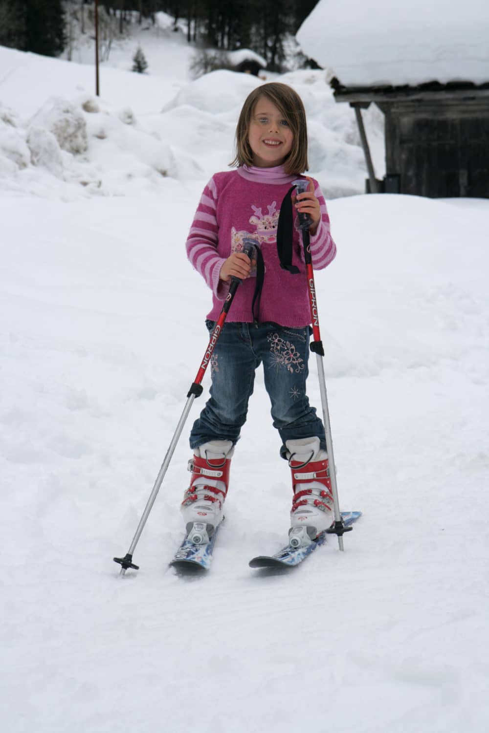 A young child skiing