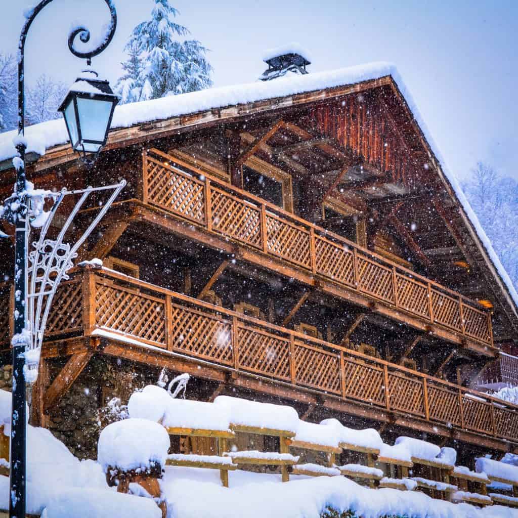 snow covering the luxury ski chalet La Grange au Merle by Clarian Chalets