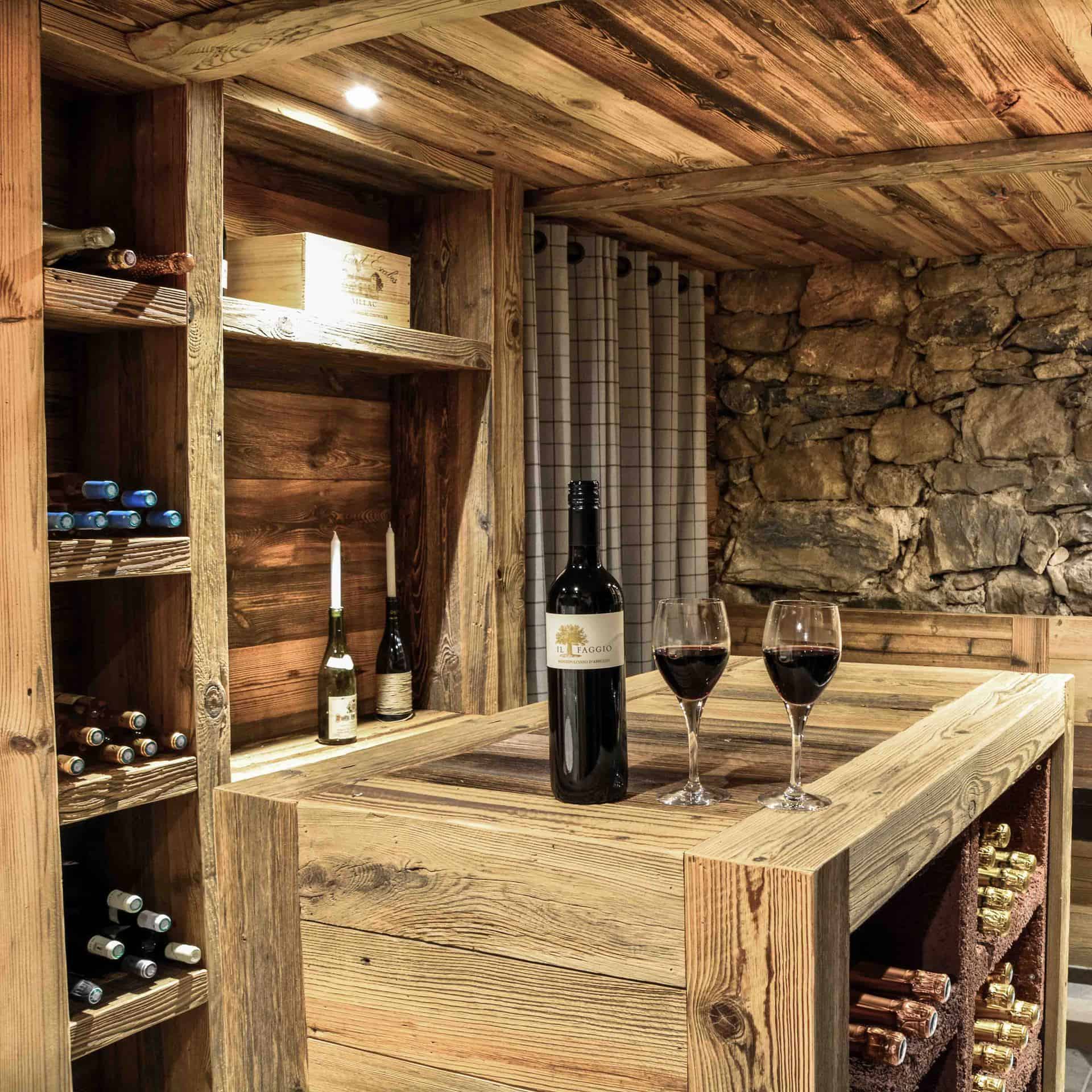 The luxurious carnotzet (wine cellar) at La Grange au Merle