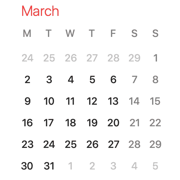 Calendar image of March for Easter skiing