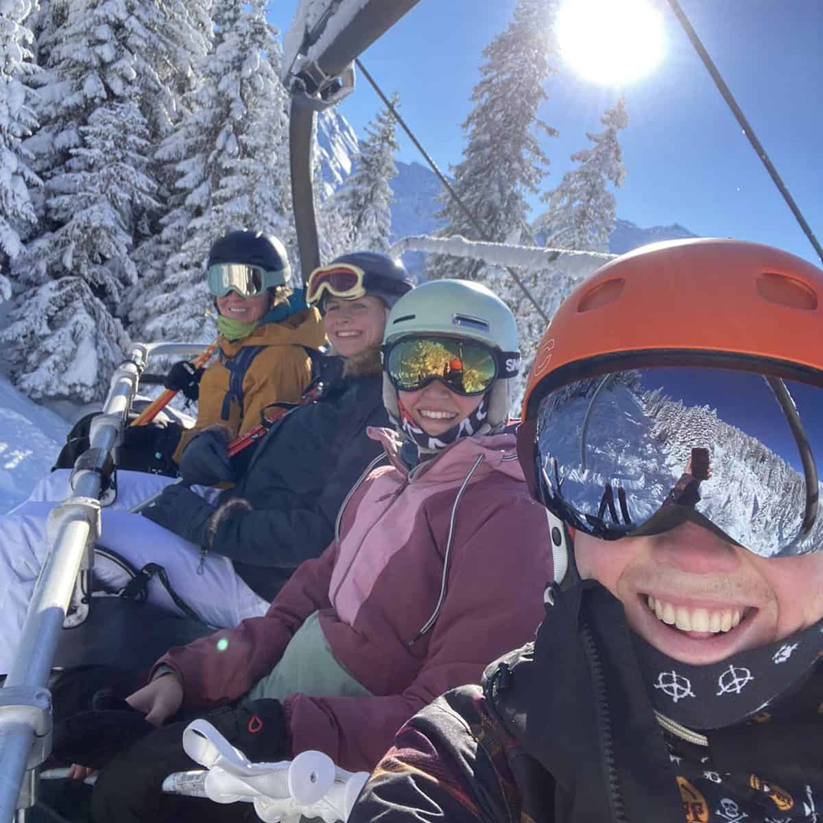 pchalet team on chairlift