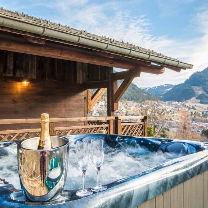 Hot tub with champagne